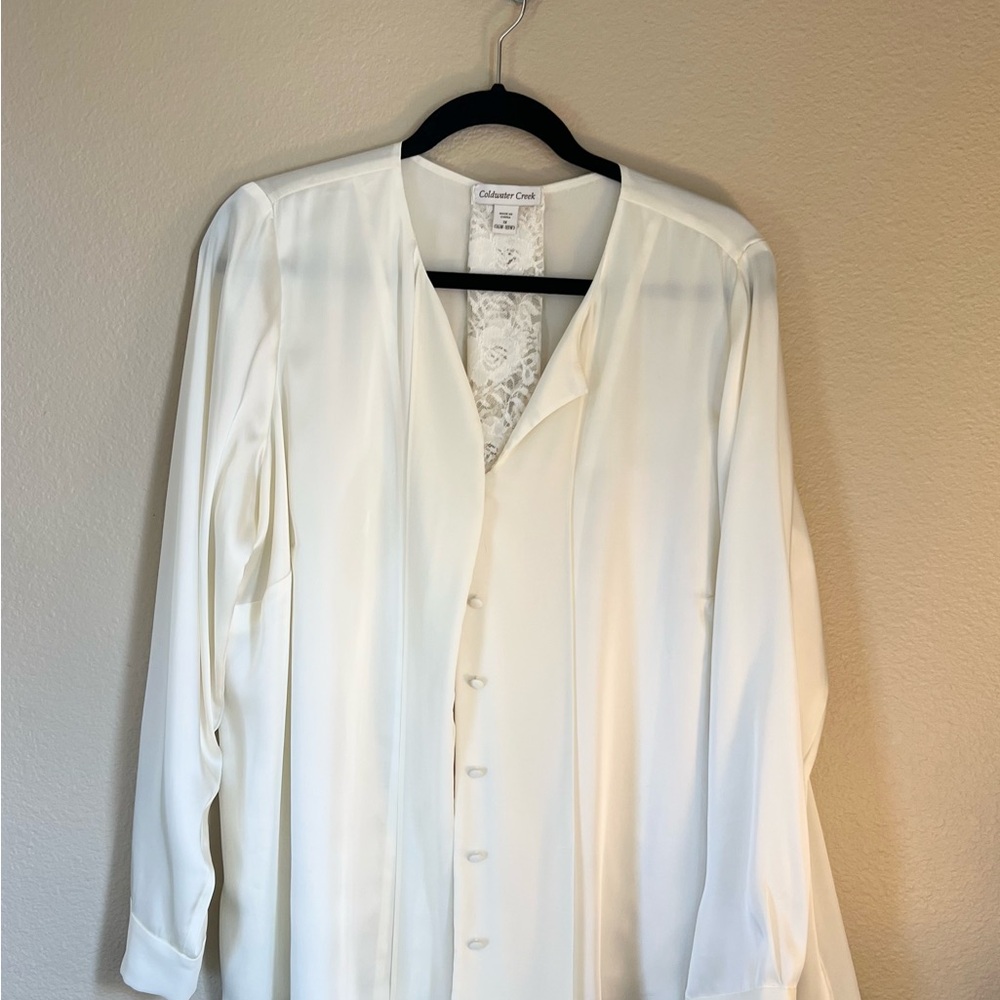 Coldwater Creek Cream/Off-White Lace-Back Blouse
